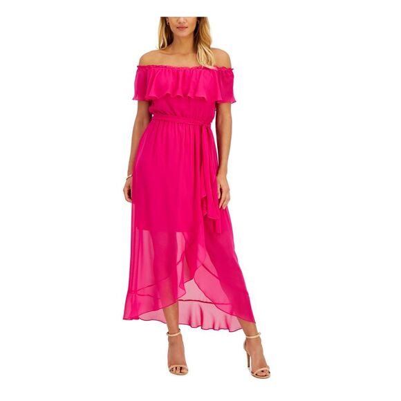 Boho Floral Lace Off-Shoulder Midi Dress - Ruffled Hem, Elastic Waist, Perfect For Vacation - View #9